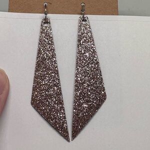 Pink glitter earrings geometric shape handmade one of a kind